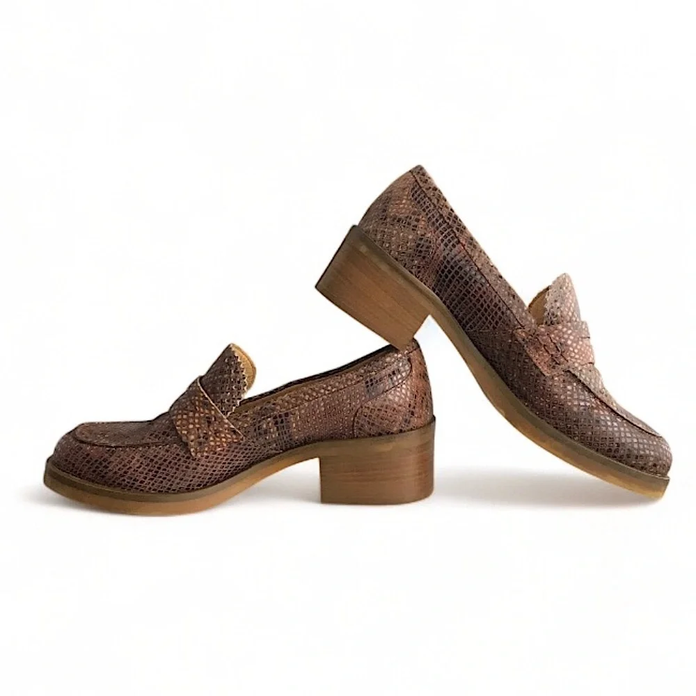 PF16 Paola Ferri Leather Chunky Block Heel Snakeskin Python Loafers EU 40 / US 9 - Picture 6 of 16
